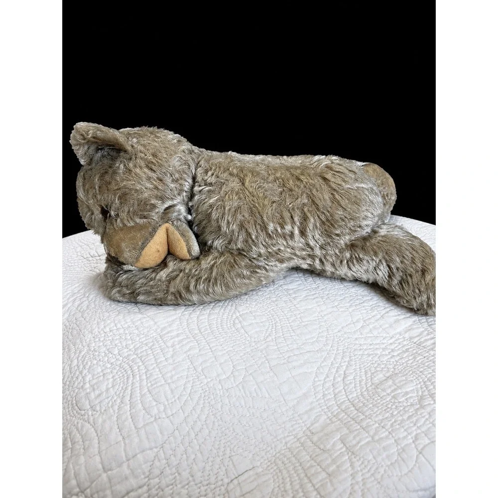 VTG  Steiff Floppy Zotty Teddy Bear Mohair Reclining Plush Brown Rattle 1950s